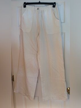 Max Studio White Wide Leg Cotton Pants. Sz L